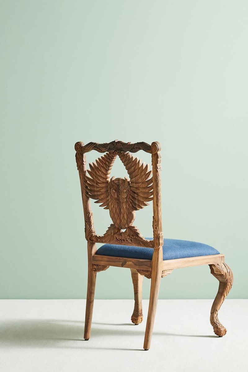 Hand Carved Wooden Owl Dining Chair - Unique Animal Menagerie Design - Perfect for Farmhouse, Rustic & Bohemian Home Decor