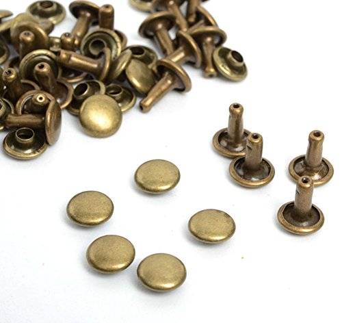 100pcs 9mm Double Cap Antique Brass Round Rivets Studs Nailhead Rock Biker RV229B - Perfect for Leather Craft, DIY Projects, Motorcycle Gear & Furniture Decoration
