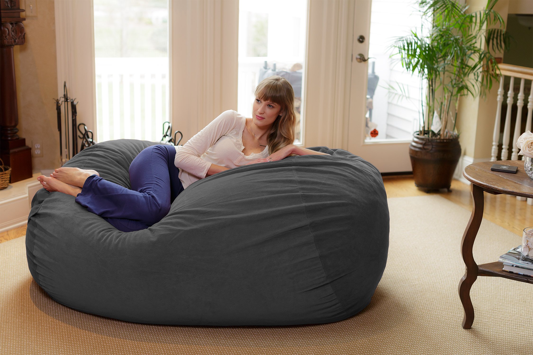 Chill Sack 6' Memory Foam Bean Bag Chair - Oversized Lounger with Soft Microfiber Cover (Grey Pebble) for Living Room, Game Room & Dorm Relaxation