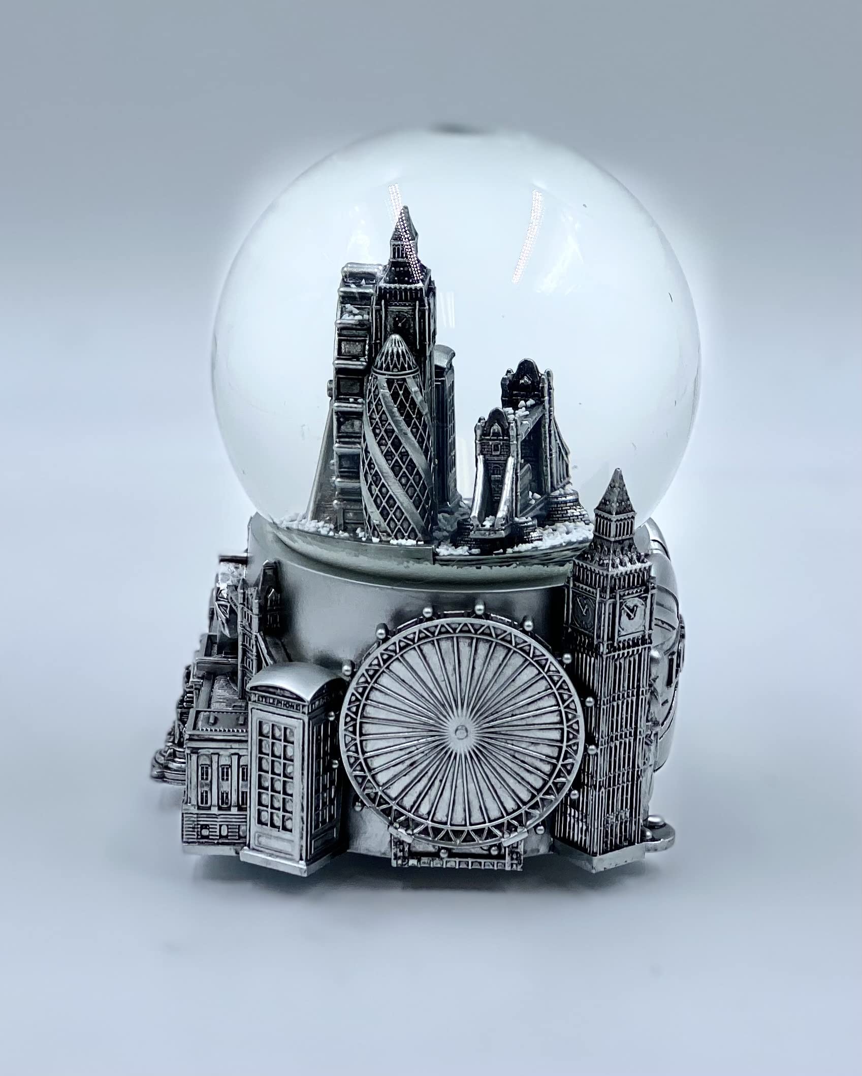 London 3D Musical Snow Globe - Romantic Gift & Home Office Decor (5.5 Inch Silver) | Perfect for Christmas, Anniversary & Wedding Souvenirs