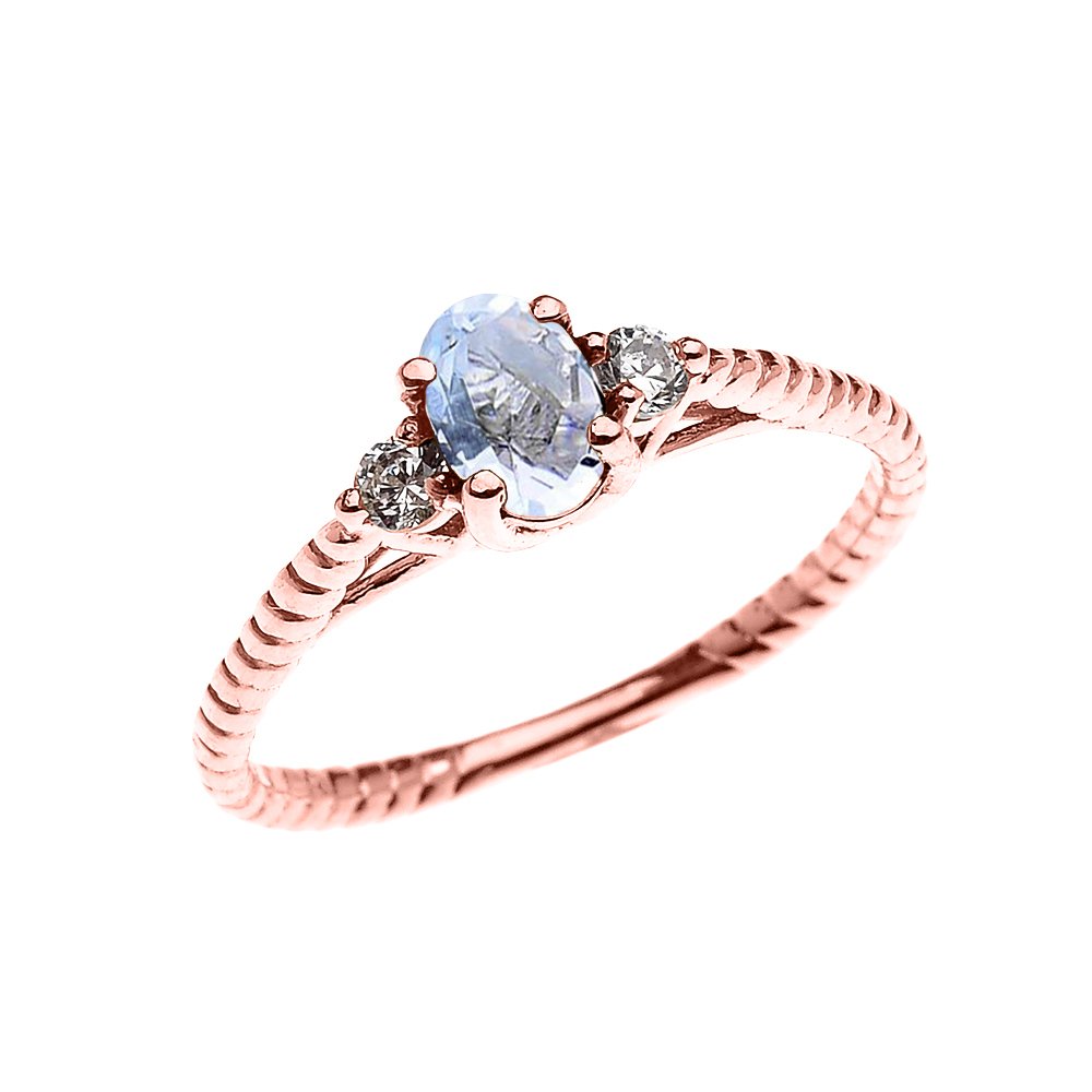 Elegant Rose Gold Aquamarine Solitaire Rope Design Engagement Ring & Promise Ring - Perfect for Proposals, Anniversaries & Special Occasions