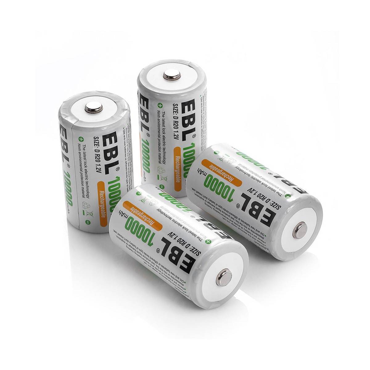 EBL D Size Rechargeable Batteries 10000mAh High Capacity - Long Lasting Power for Flashlights, Toys, Radios & Emergency Devices