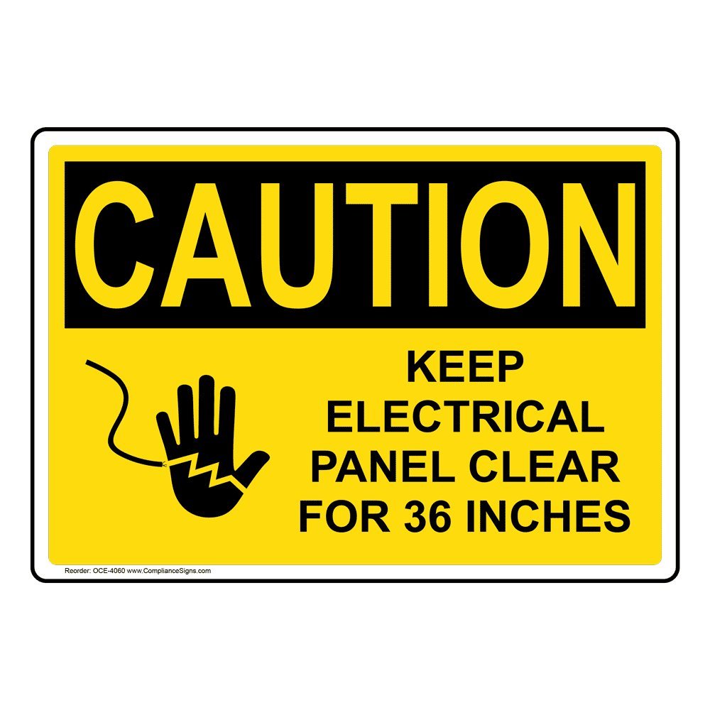 OSHA Safety Label - Caution Keep Electrical Panel Clear 36 Inches, 5x3.5in Vinyl Decal 4-Pack for Workplace Safety