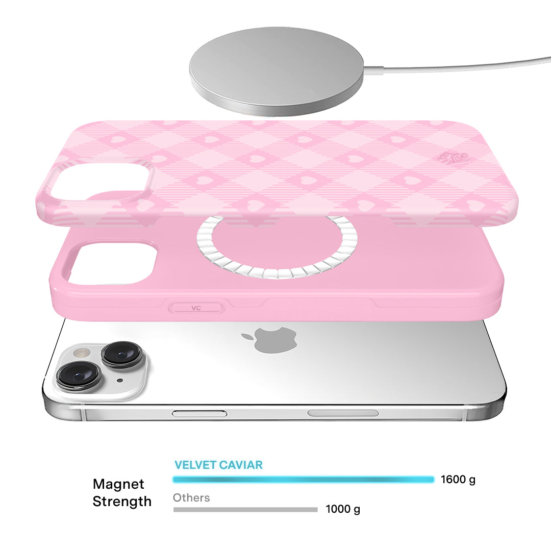 Pink Gingham iPhone Case for iPhone 13/14/15 - Cute Floral Pattern Protective Phone Cover - Perfect for Women, Girls, Teens - Great for Everyday Use, Work, School & Travel