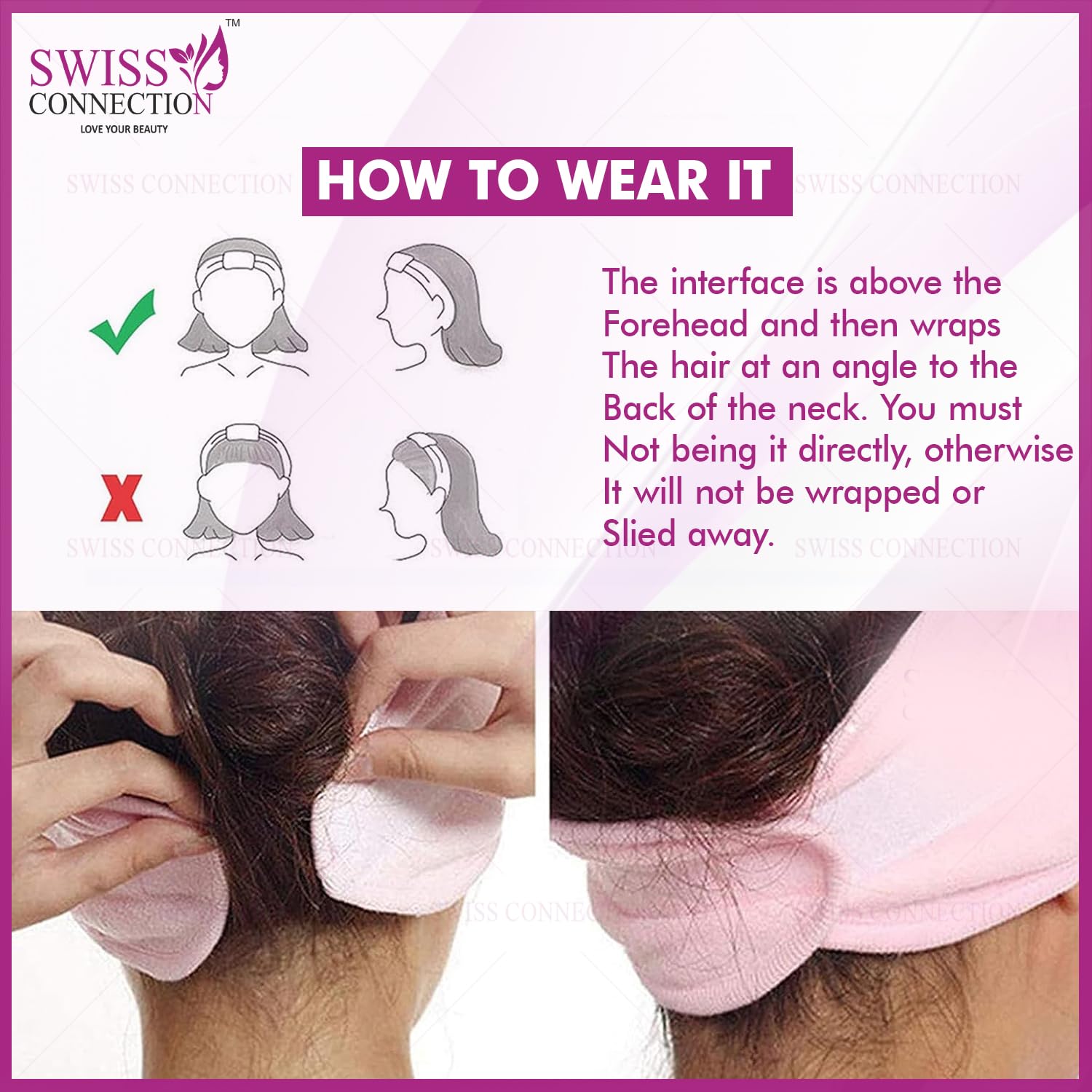Swiss Connection Adjustable Cotton Headbands for Women - Soft, Washable & Flexible Spa Headbands (Pack of 6, Multicolor) - Perfect for Yoga, Gym, Facial Treatments & Daily Hair Care