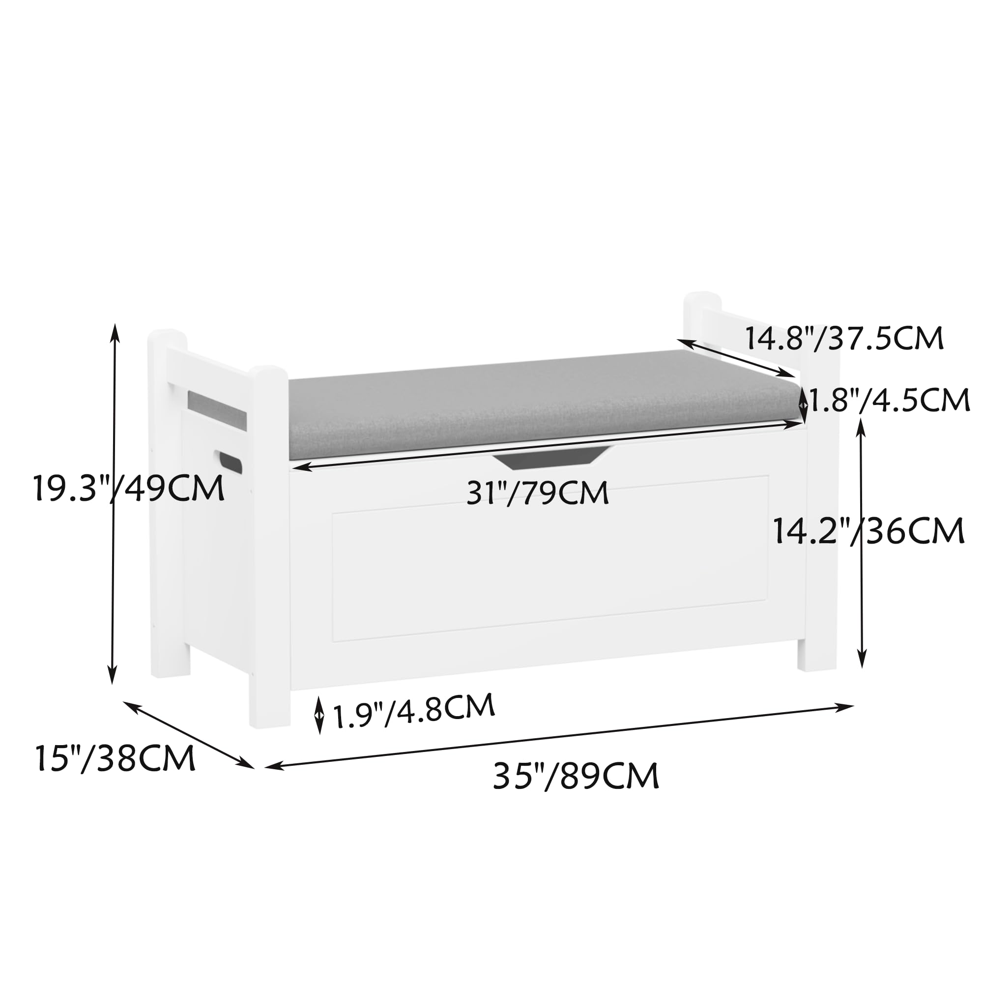 **Kids Wooden Toy Chest with Safety Hinged Lid - Children's Toy Storage Organizer, Playroom Furniture for Boys & Girls (White with Cushion) - Perfect for Bedroom, Nursery, or Playroom Organization**