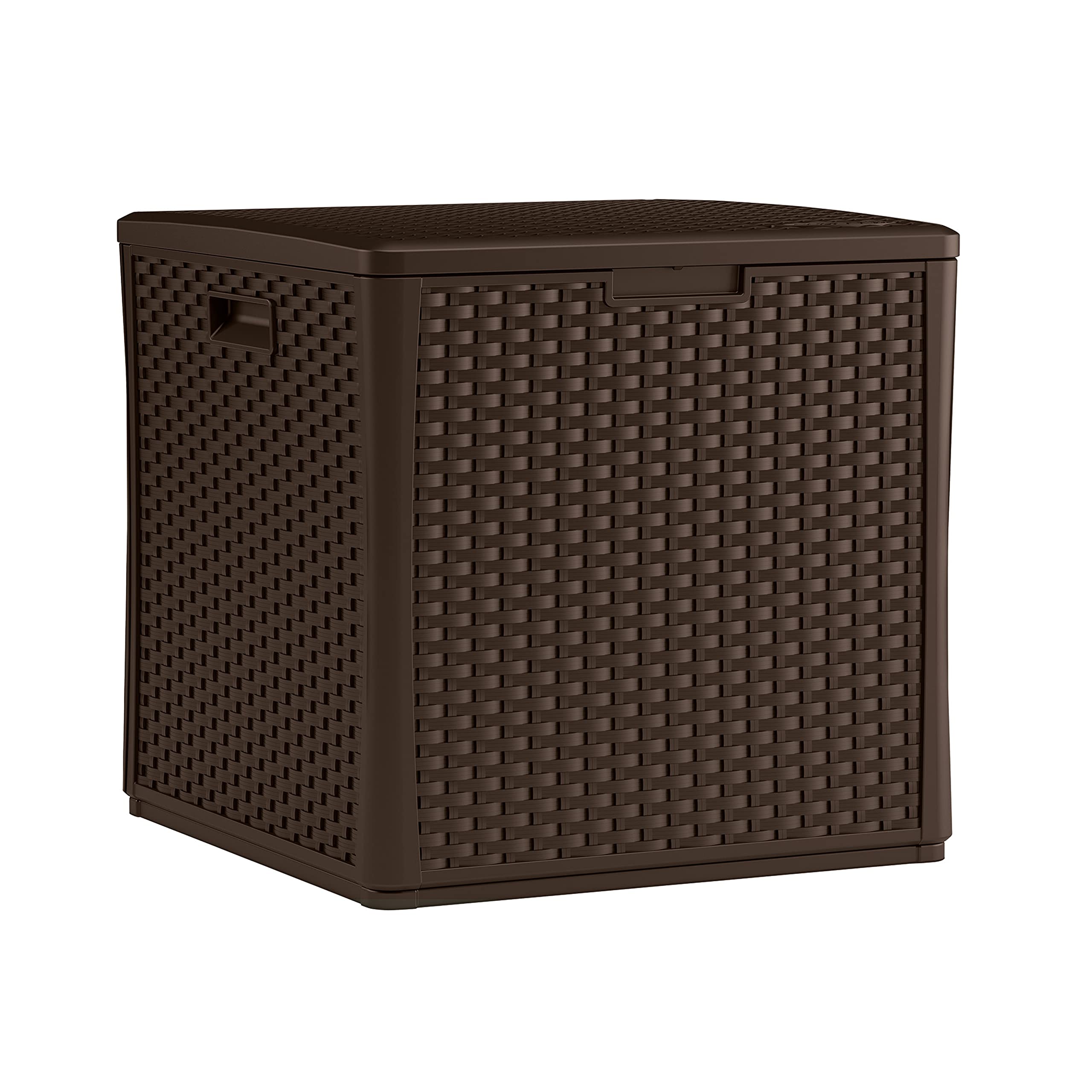 Suncast 60 Gallon Resin Outdoor Patio Storage Box with Lockable Lid - Weatherproof Deck Box for Cushions, Pool Toys & Garden Tools - Java Brown Patio Furniture Storage Solution for Backyard, Poolside & Deck Organization