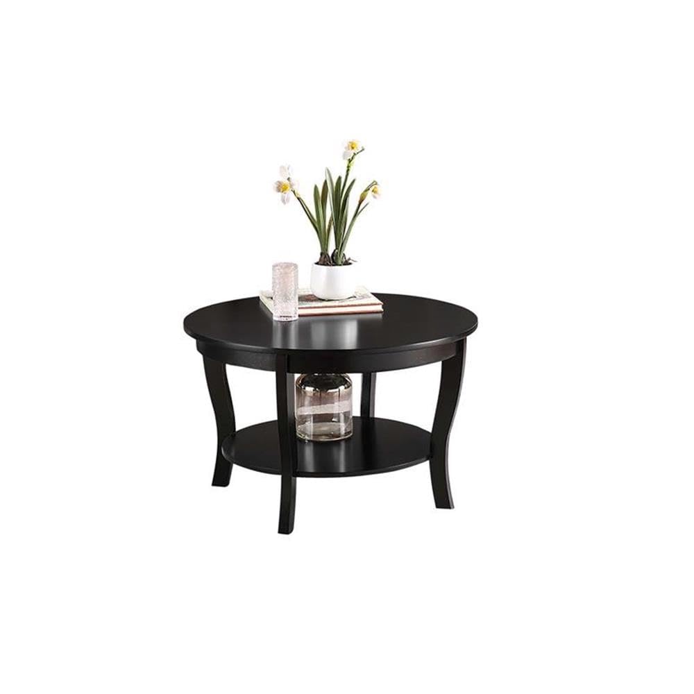 Pemberly Row Round Coffee Table - Black Wood Finish - Modern Living Room Furniture for Small Spaces & Home Decor