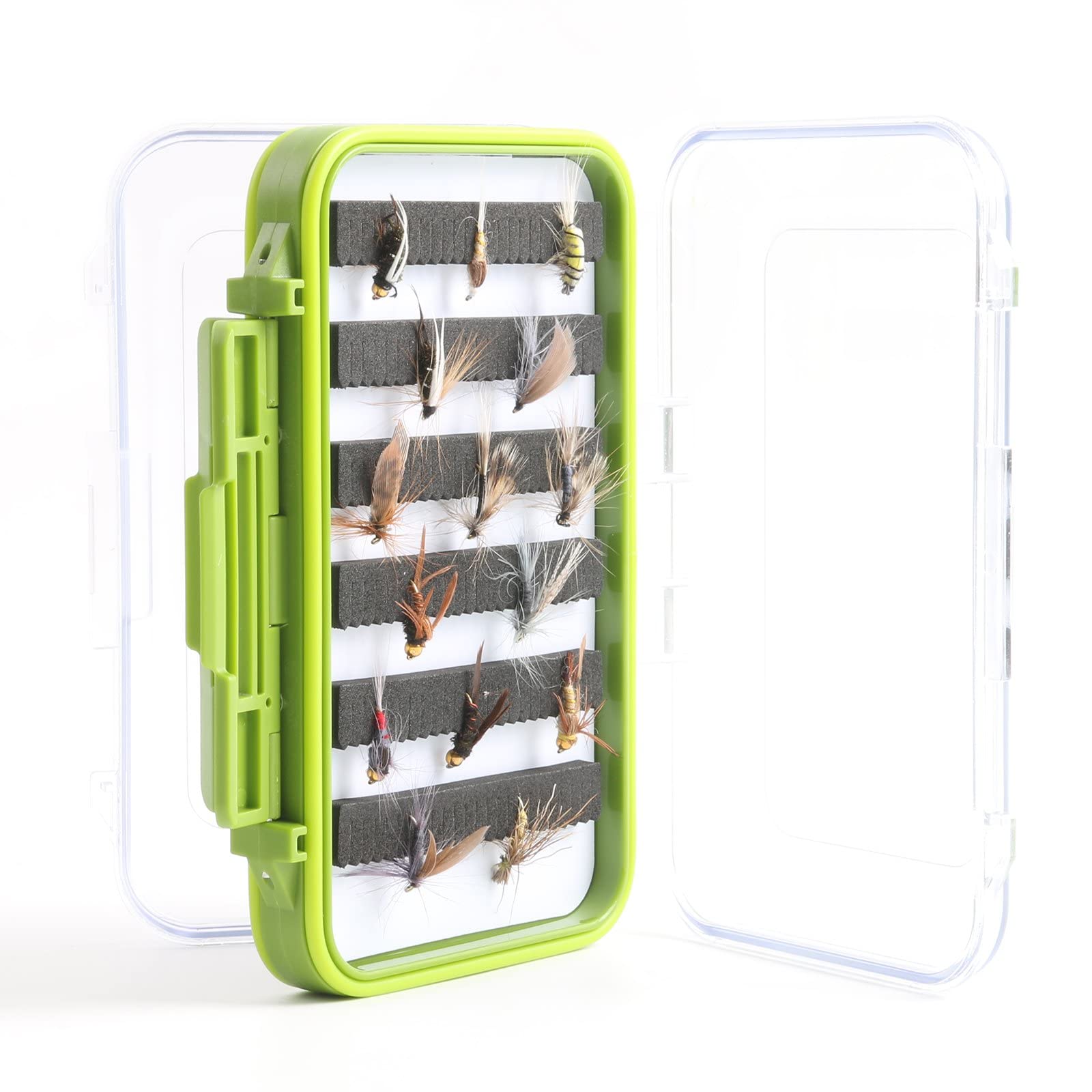 Maxcatch Waterproof Double-Sided Fly Fishing Tackle Box - Large 5.9×3.9×1.7 Inch Green Fly Storage Organizer for Trout, Bass, Salmon Fishing Gear Accessories | Perfect for Stream, River & Saltwater Fly Fishing
