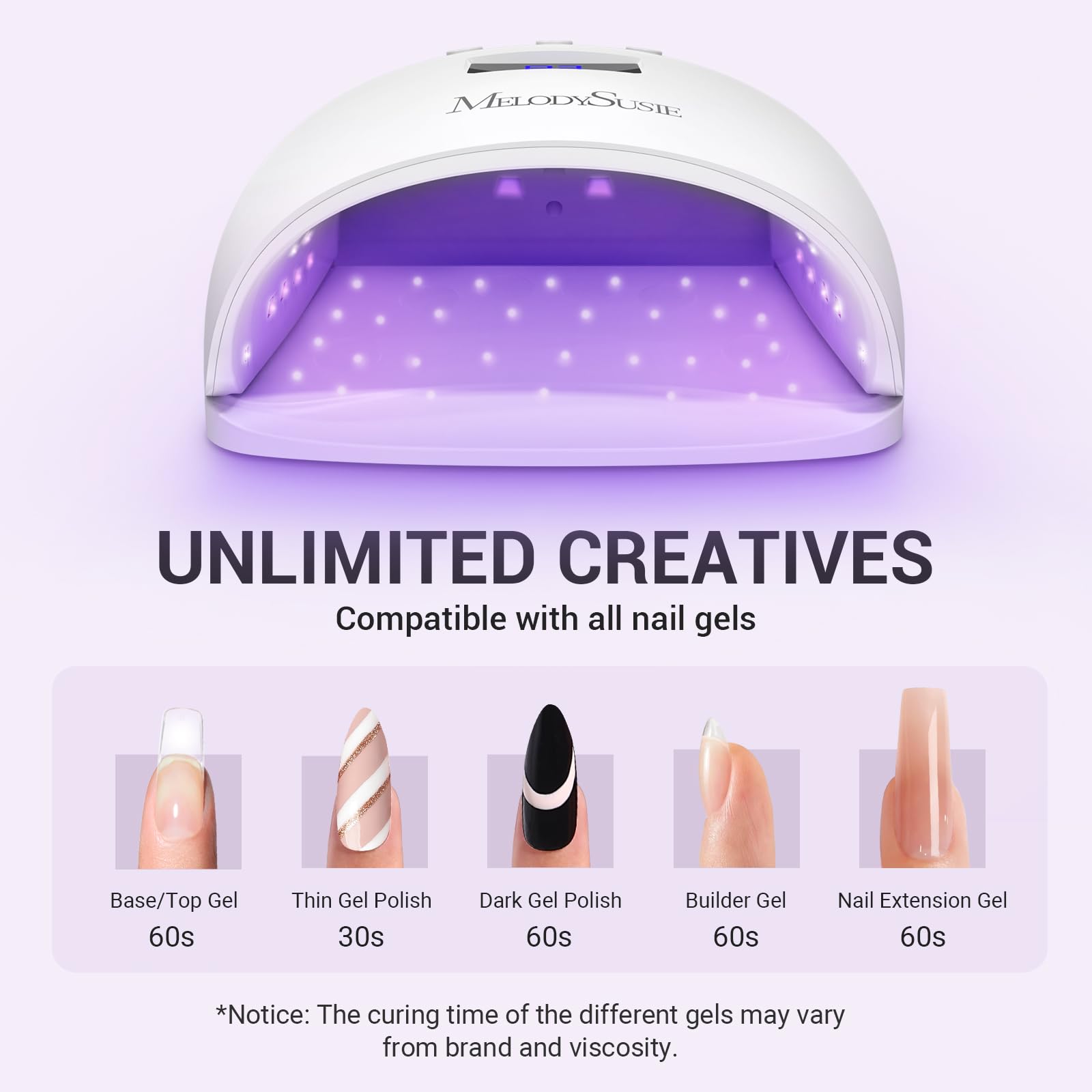 Melodysusie UV LED Nail Lamp 54W Professional Gel Nail Dryer with Smart Sensor, 3 Timer Settings & LCD Display - Fast Curing for Gel Polish, Manicures & Nail Art at Home Salon