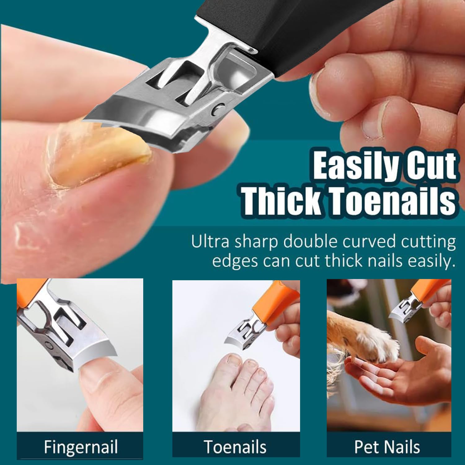 **Wide Jaw Slanted Nail Clipper for Men & Women – Anti-Splash Design, Ingrown Toenail Trimmer, Durable Black Nail Clippers – Perfect for Home, Travel, and Salon Use**