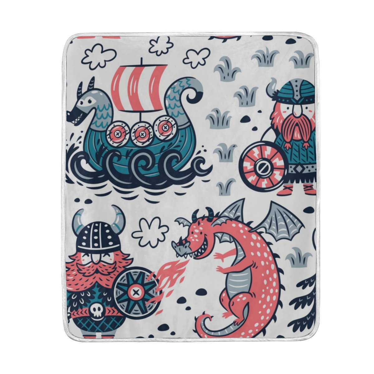 Vikings Dragon Ship Fleece Blanket - Soft Cozy Flannel Throw for Kids & Adults, 50x60 Inches - Perfect for Bed, Sofa, Couch, and Beach Picnics