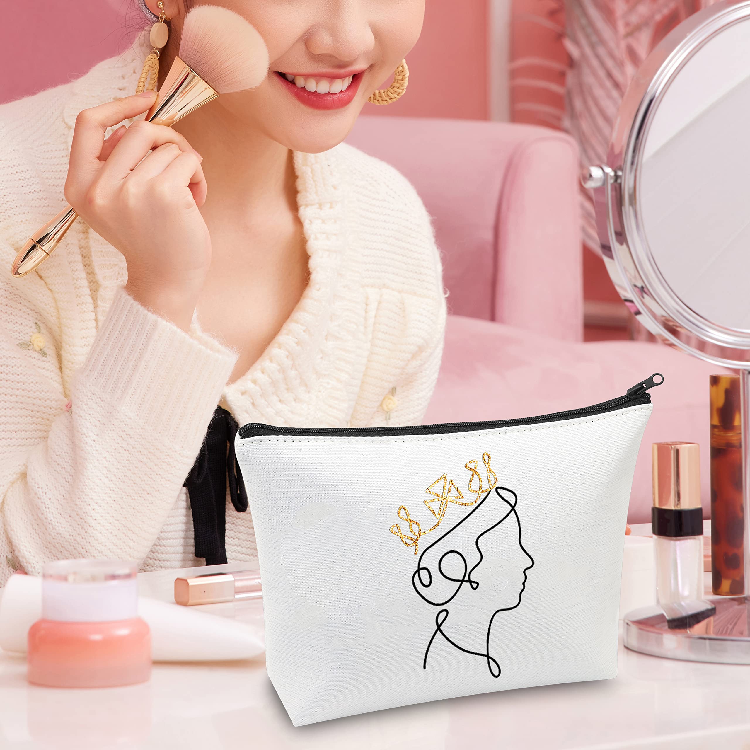 Queen Elizabeth II Makeup Bag - Elegant Crown Zipper Pouch for Women, Queen of England Tribute Gift, Perfect for Travel & Cosmetic Storage (Queen E Silhouette Design)