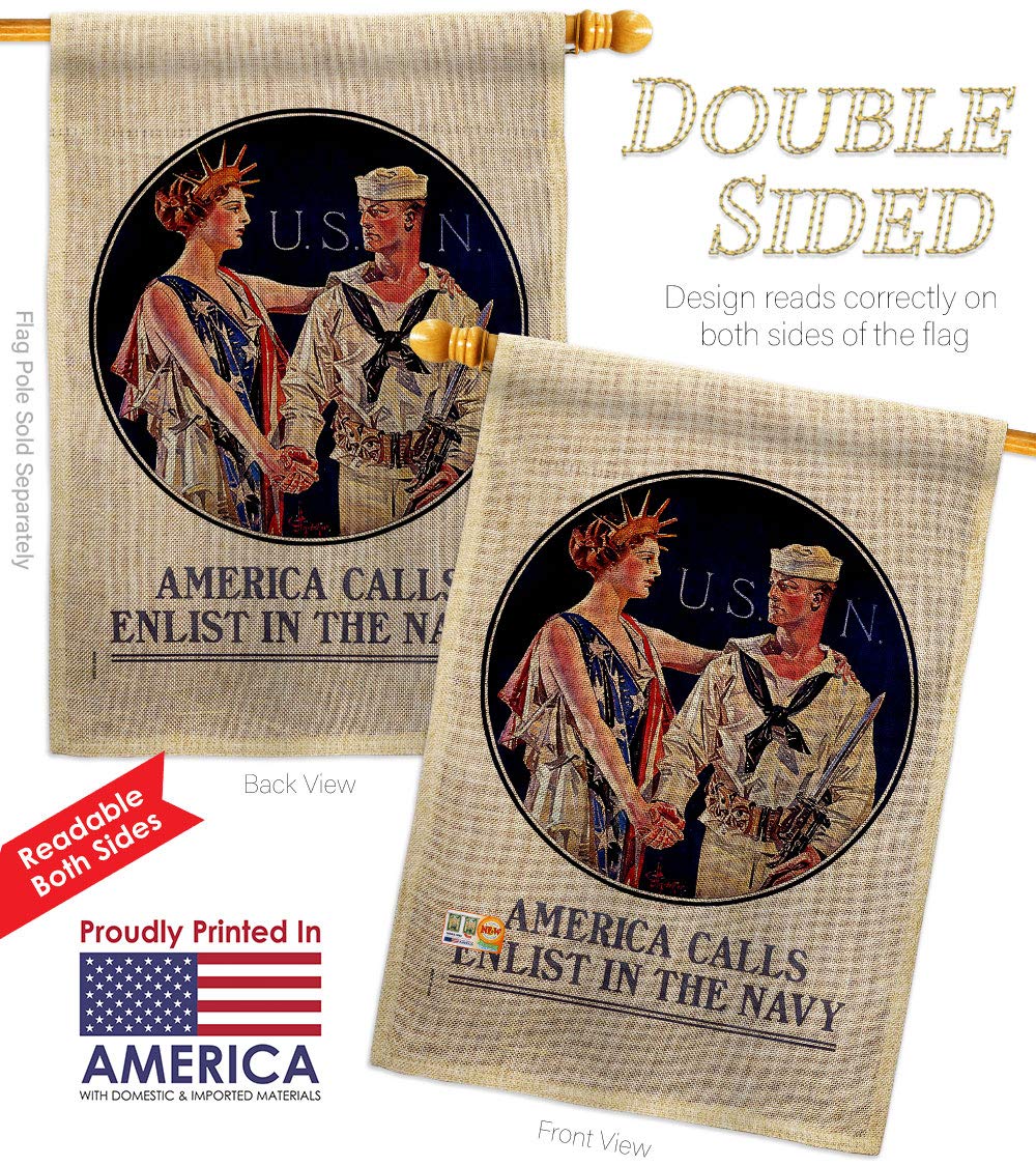 Double-Sided 28x40 Inch US Navy Seabee Burlap Garden House Flag Kit - Patriotic Military Veteran Yard Banner, Made in USA - Perfect for Memorial Day, Veterans Day & Military Home Decor