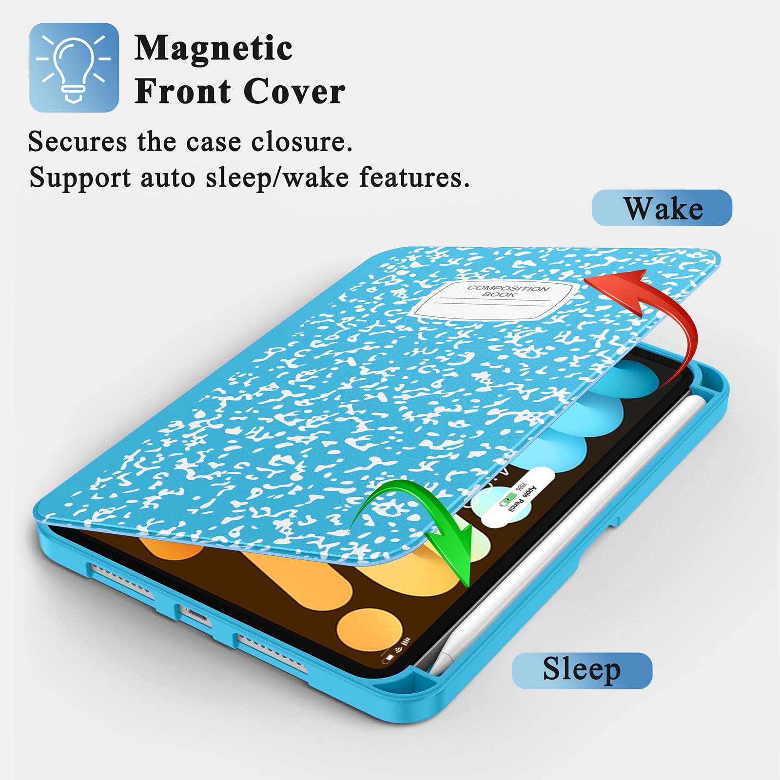 Supveco Slim Protective Case for iPad Mini 7 (A17 Pro) 2024 & iPad Mini 6 2021 8.3 Inch - Soft TPU Back Cover with Pencil Holder & Auto Wake/Sleep Feature - Perfect for Work, School, and Travel - Sky Blue