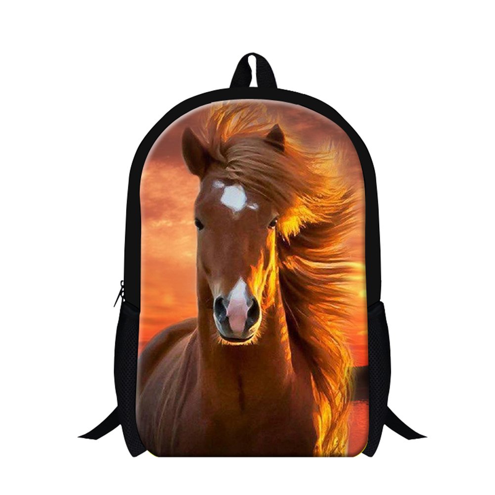 Stylish Plush Horse Print School Backpack for Men & Students - Durable Fashion Hiking Bag for College, Travel & Outdoor Adventures