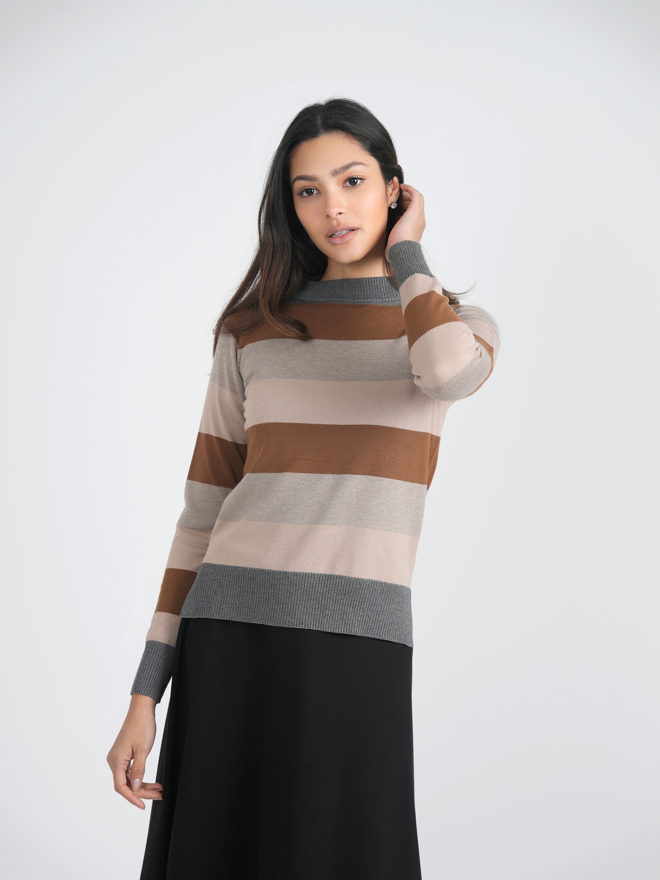 Stylish Striped Knit Sweater for Women - Cozy & Trendy Pullover for Fall & Winter Fashion | Perfect for Casual Outings & Layering