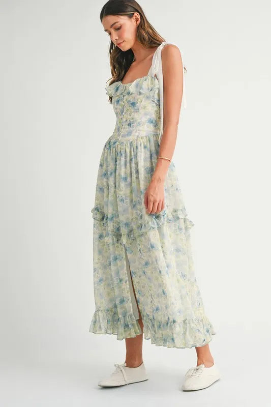 Floral Print Summer Midi Dress with Adjustable Shoulder Straps - Perfect for Beach Vacations, Garden Parties & Casual Outings