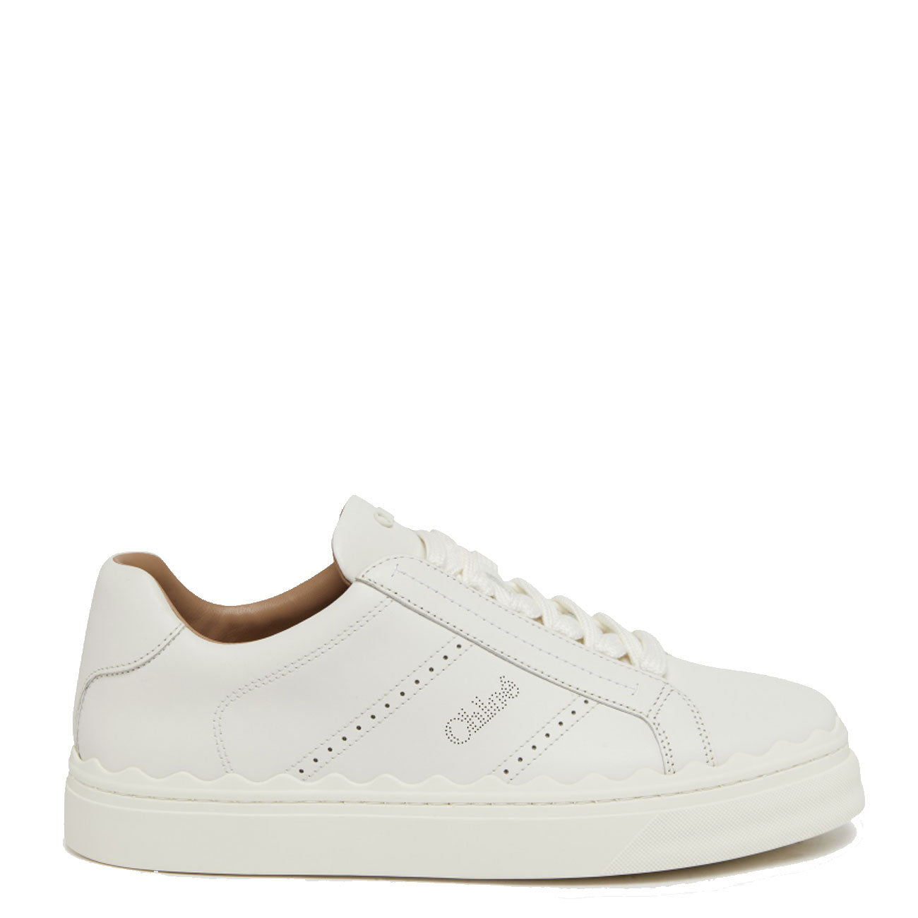 Lauren Genuine Leather Sneakers for Women - Breathable Perforated Logo Design, Comfortable White Casual Shoes - Perfect for Walking, Travel & Everyday Wear