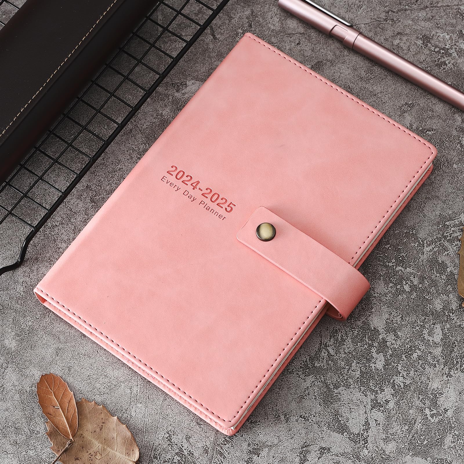 2024-2025 Academic Planner - A5 Daily Diary with Hard Cover, Pen Loop & Inner Pocket | July 2024 to June 2025 Schedule Organizer | Includes Bookmarks, Monthly Tabs & Stickers | 14.5x21.5 cm Pink Student Planner for College, School & Office Use
