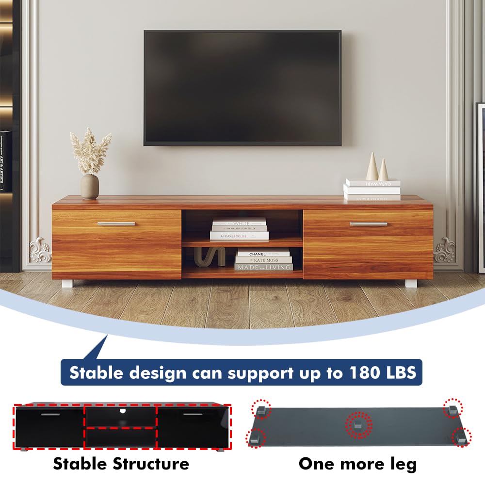 Modern TV Stand for 40-65 Inch TVs - Low Profile Entertainment Center with Storage Shelves | Wood Grain Media Console for Living Room, Bedroom & Home Theater