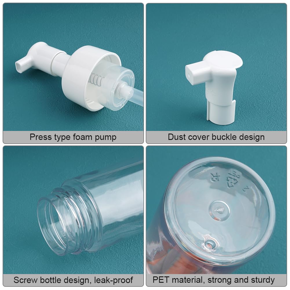 2 Pack 3.4 oz/100ml Clear Foam Pump Bottles - Travel Size Foaming Soap Dispenser & Lash Shampoo Bottles for Cleansers | Refillable Empty Containers | Perfect for Travel, Bathroom & Salon Use