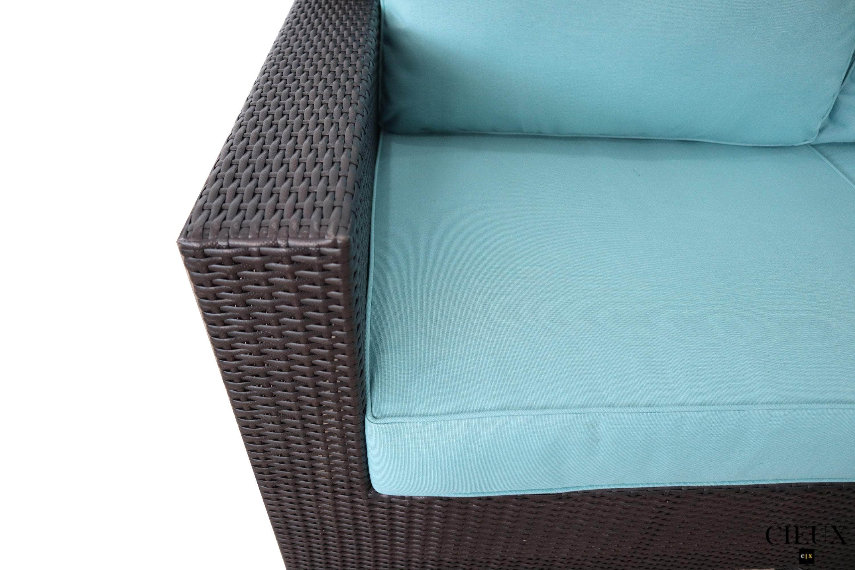 Blue Provence Outdoor Patio Wicker Rattan Modular L-Shaped Sectional Sofa Set - Waterproof & Weather-Resistant for Garden, Poolside, and Backyard Relaxation