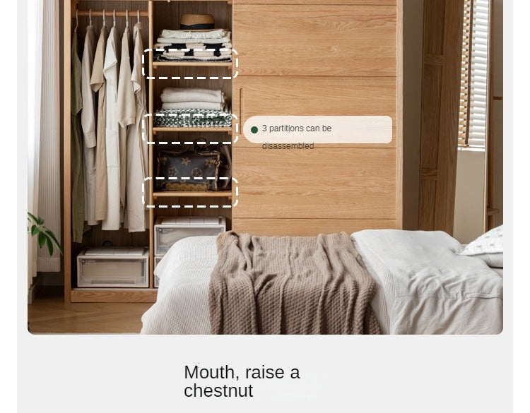 Solid Oak Wood Sliding Door Wardrobe Closet - Modern & Durable Storage for Bedroom, Living Room, or Walk-In Closet Organization