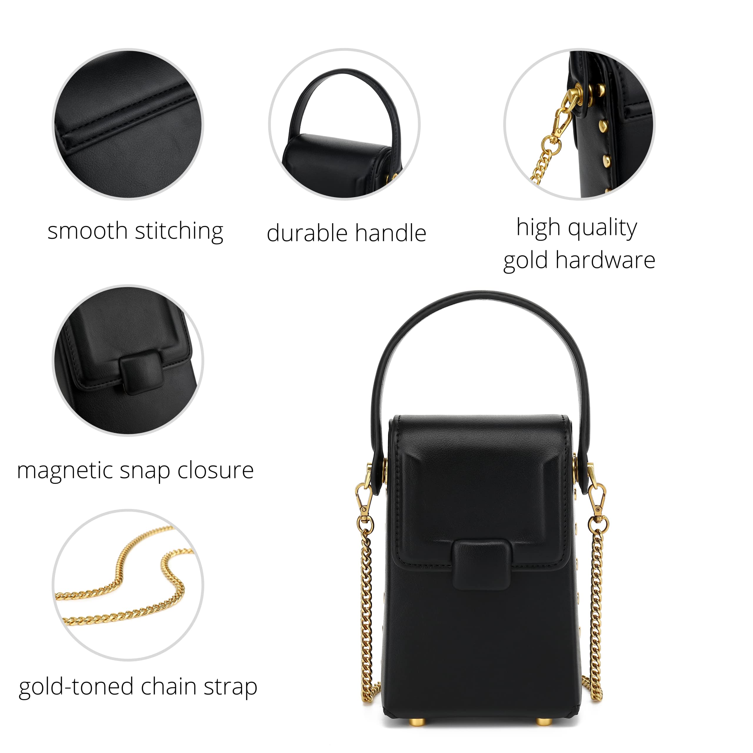 Scarleton Women's Crossbody Bag with Top Handle - Stylish Phone Pouch & Studded Wallet Purse (H210501, Black) - Perfect for Everyday Use, Travel, and Night Out