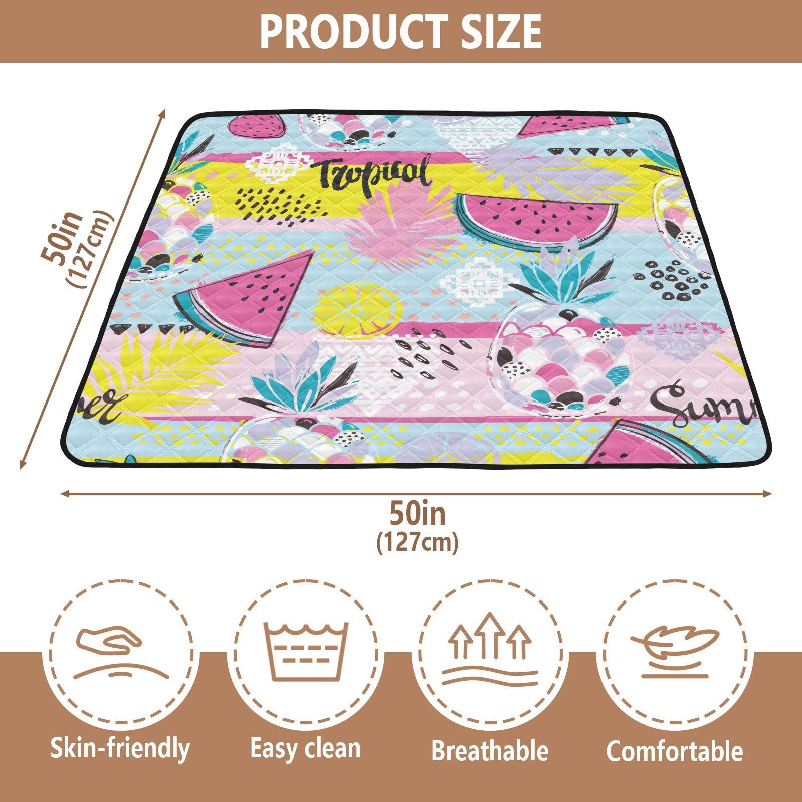 Soft Thick Baby Play Mat with Tropical Fruit Design - 50''x50'' Non-Toxic Gym & Activity Mat for Infants & Toddlers - Breathable Indoor/Outdoor Travel Mat for Crawling, Tummy Time & Playtime