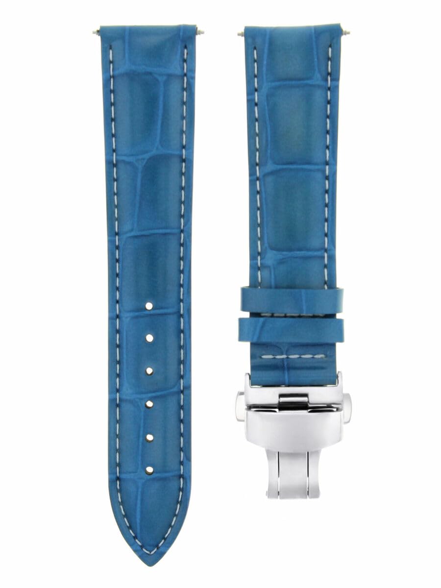 18mm Genuine Leather Watch Band Strap for Tudor Watches - Light Blue with Deployment Clasp | Replacement Watch Strap for Men & Women | Dress, Business & Casual Wear