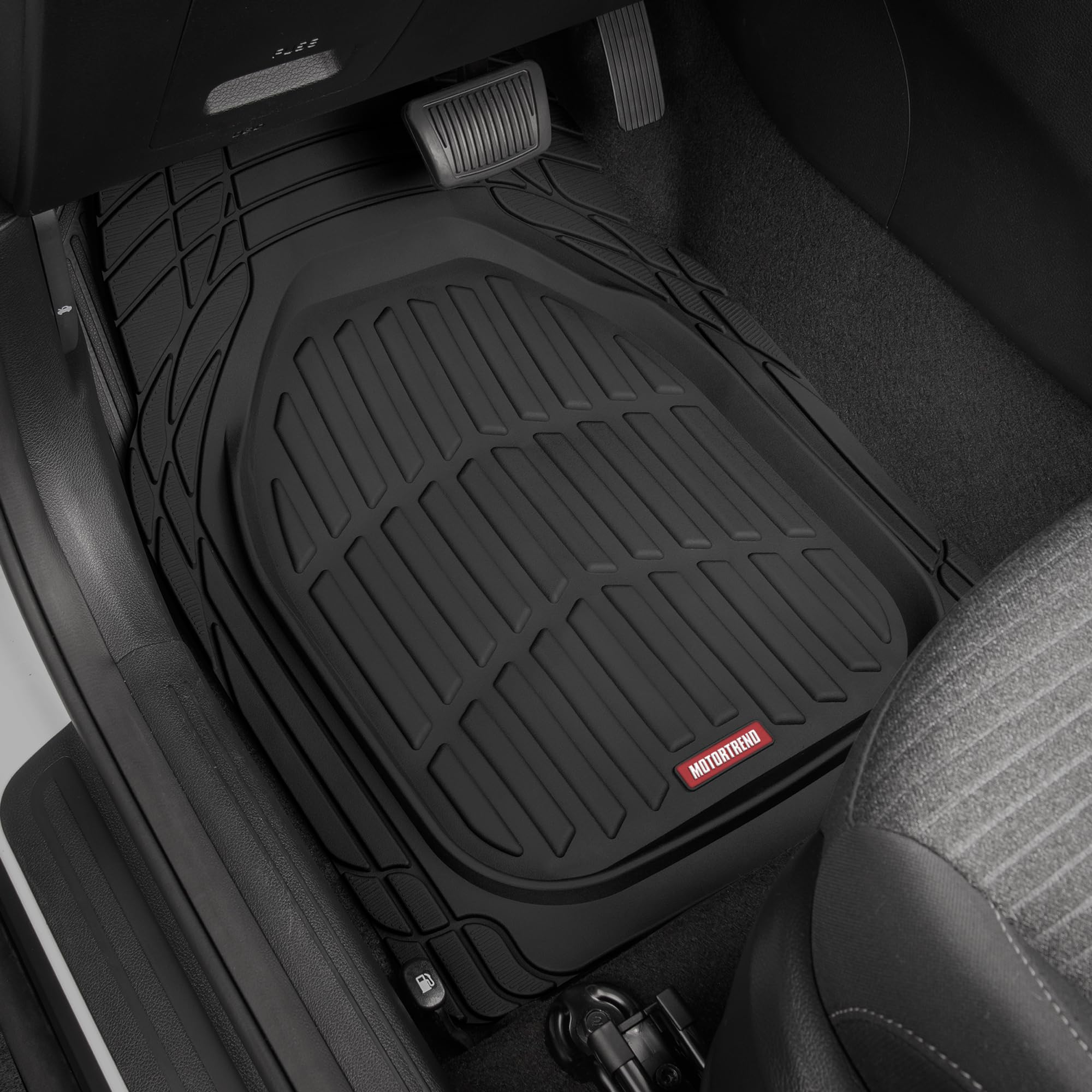 Motor Trend FlexTough Black Rubber Car Floor Mats with Cargo Liner - Heavy Duty All Weather Automotive Floor Mats for Cars, Trucks, Vans & SUVs | Trim-to-Fit Design, Odorless Protection | Perfect for Daily Commutes, Road Trips & Off-Road Adventures