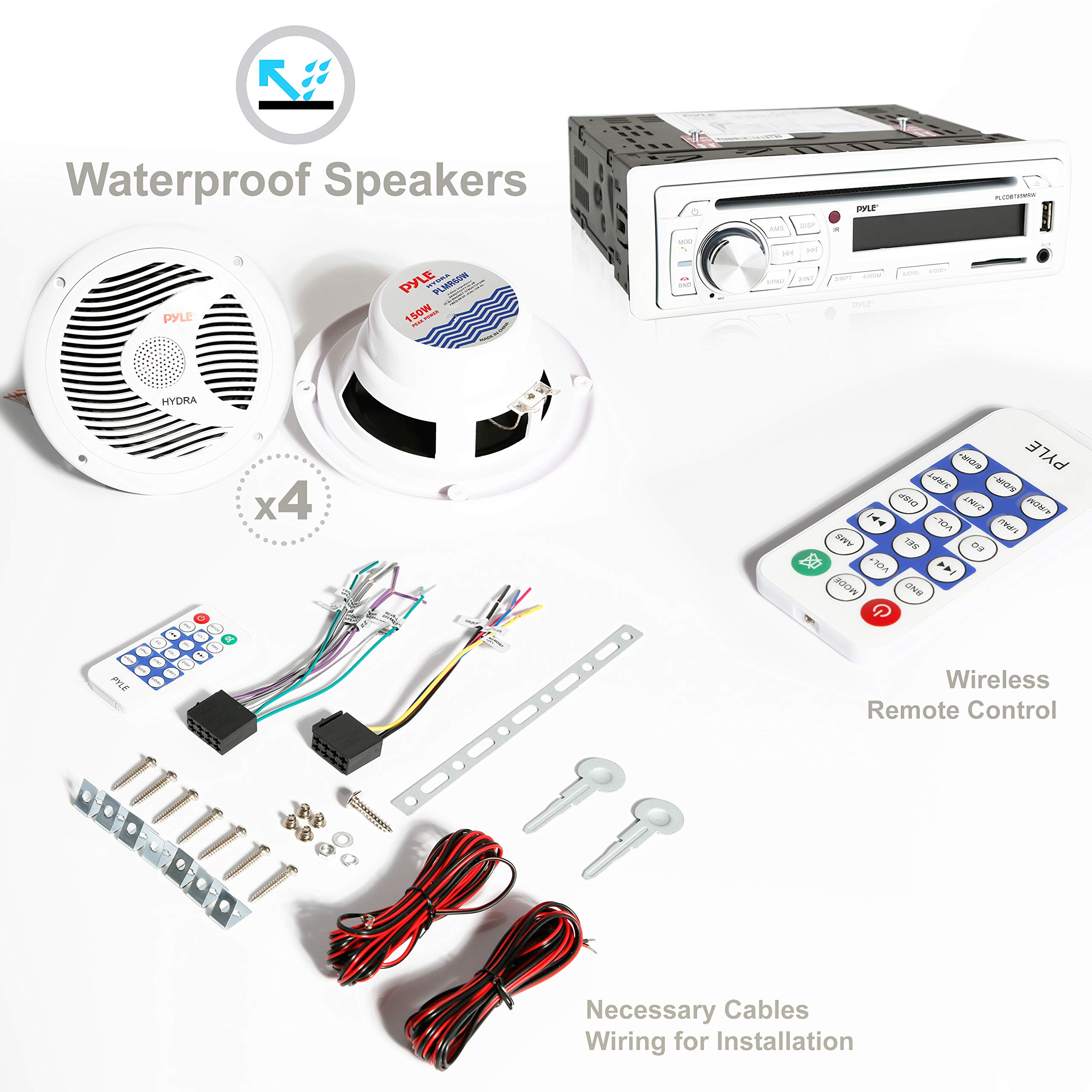 Pyle Marine Stereo Receiver Speaker Kit - Waterproof 6.5
