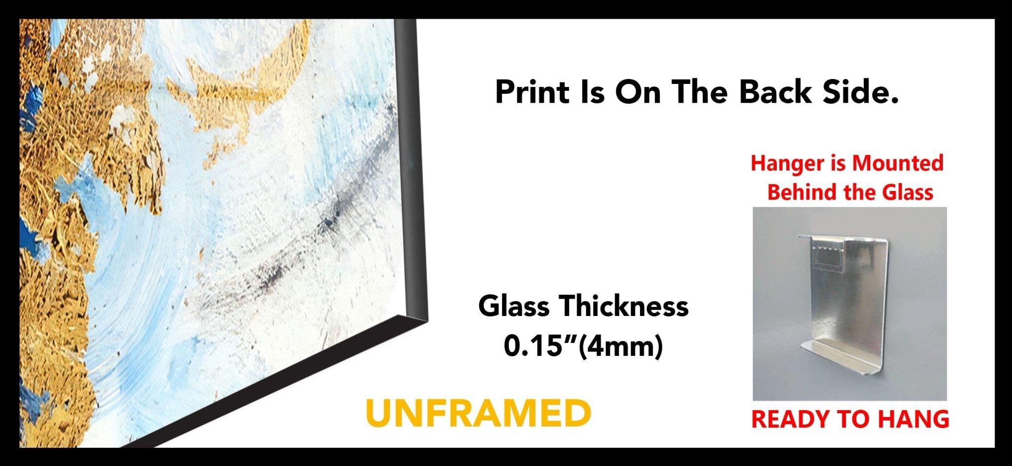 2 Piece Blue and Gold Abstract Glass Wall Art Set - Modern Home Decor for Living Room, Bedroom, or Office
