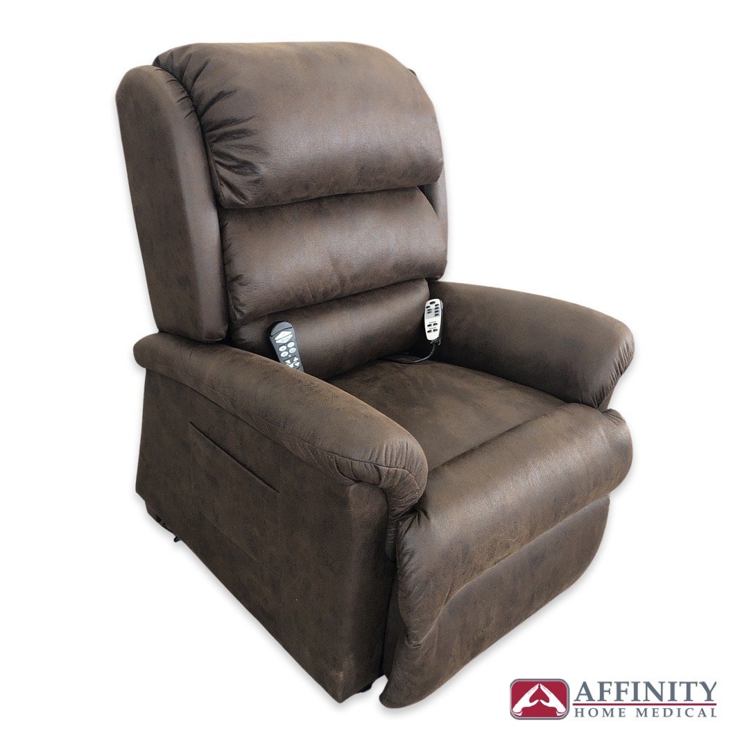 RELAXER PR 766 MaxiComfort Bourbon Microsuede Recliner with Heating & Massage Functions + Footrest Extension - In Stock - Perfect for Living Room, Home Theater, and Relaxation Spaces