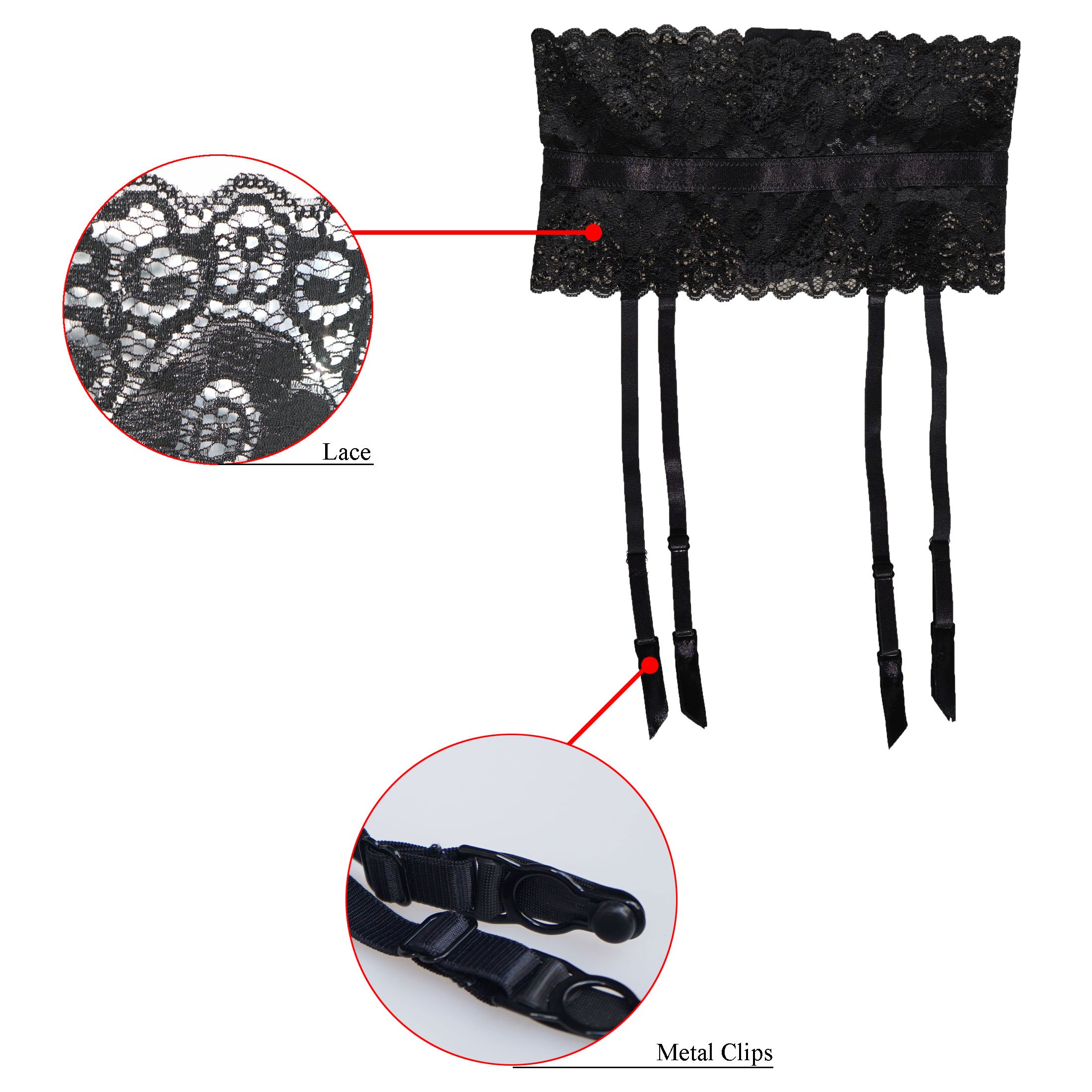 Sexy Black Lace Garter Belt for Women with 4 Adjustable Straps & Metal Buckles - Perfect for Stockings, Lingerie Sets, Bridal Nightwear and Special Occasions