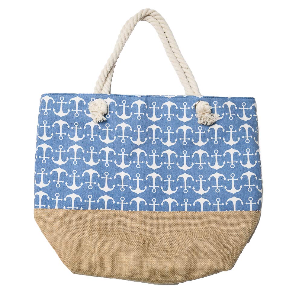 Stylish Anchors Away Tote Bag with Raffia Bottom - Perfect for Beach, Shopping & Summer Outings