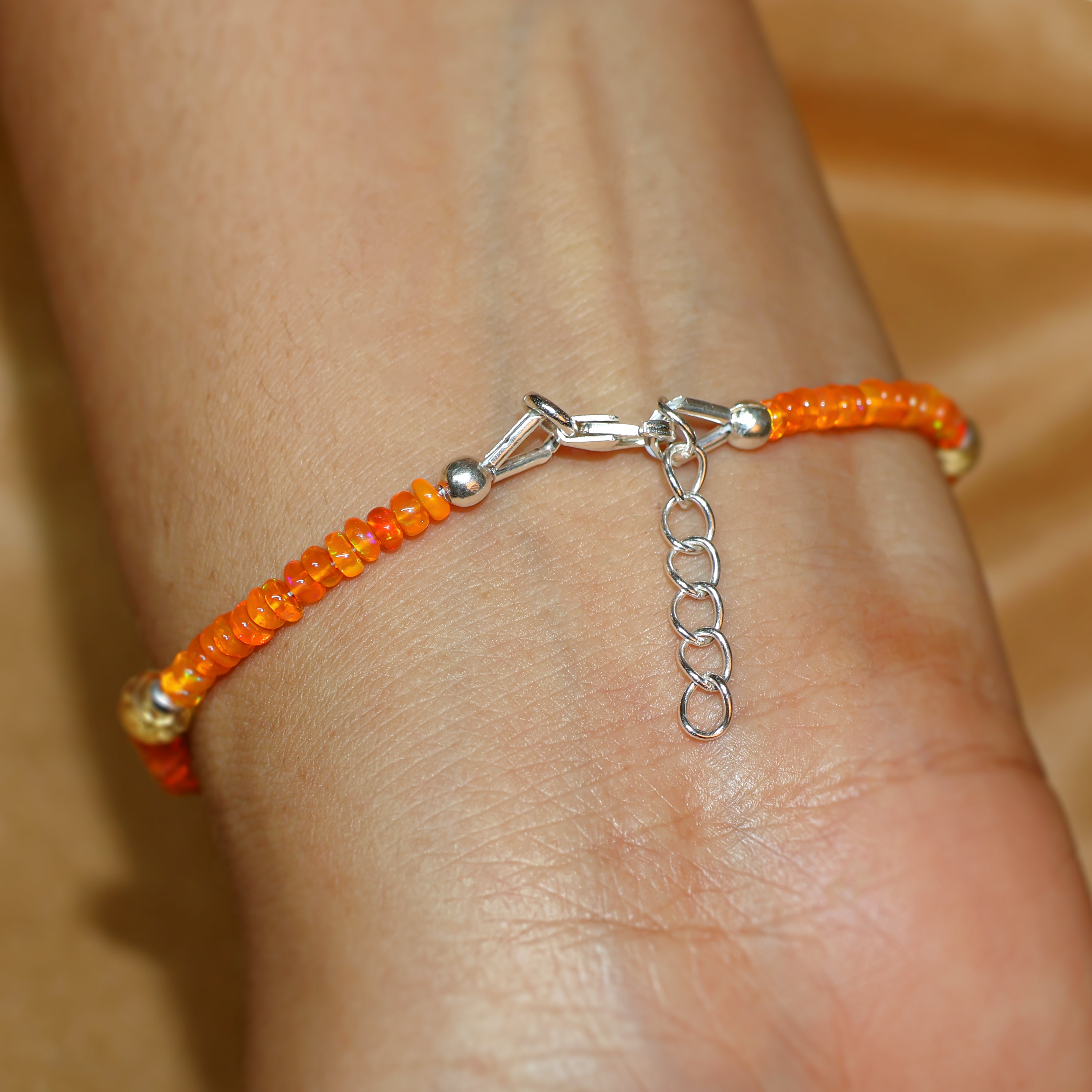 Silver Beaded Bracelet with Natural Orange Opal & Citrine Beads - Elegant Boho Jewelry for Women, Perfect for Weddings, Parties & Everyday Wear