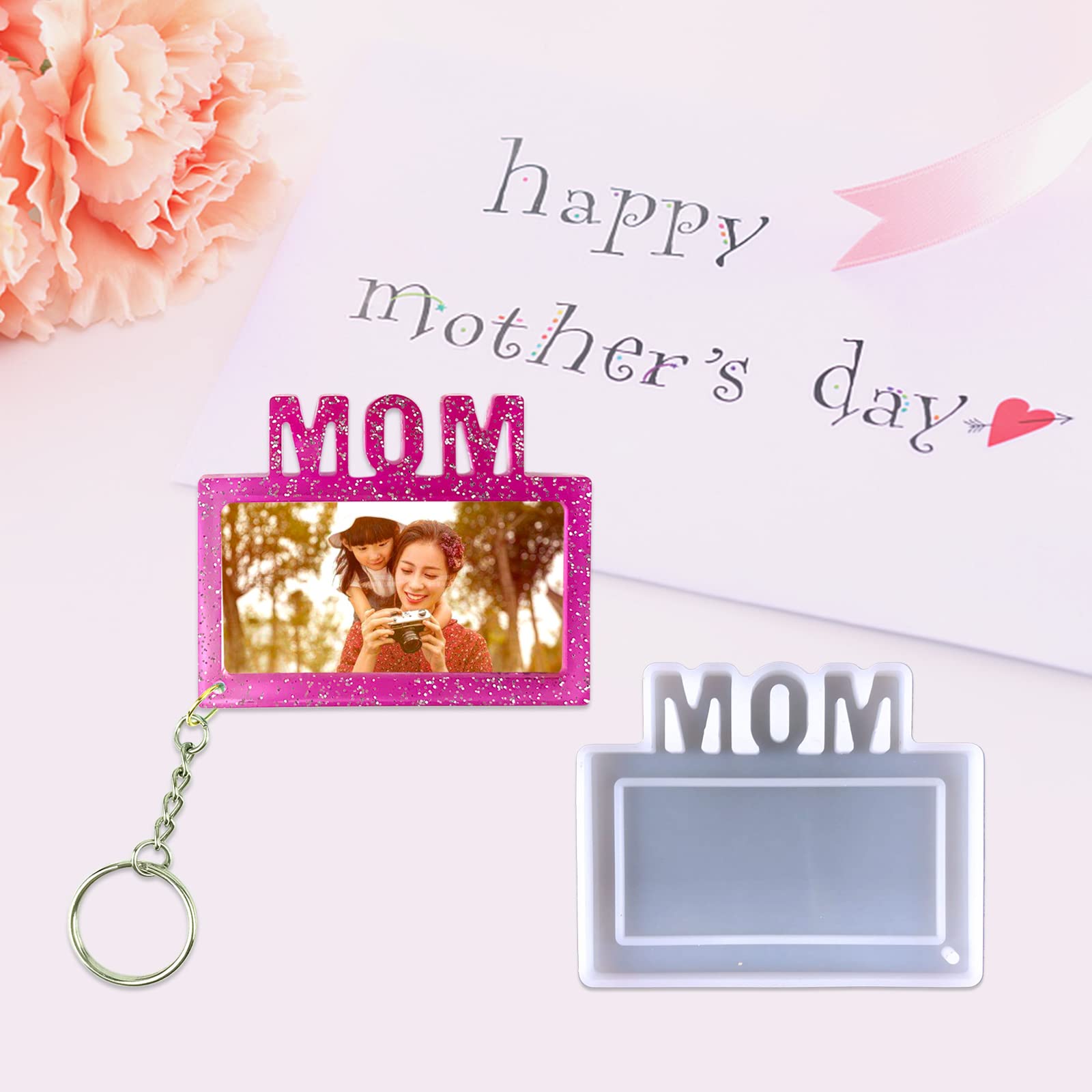 DIY Resin Silicone Molds for Photo Frame Keychains - Jewelry Making Pendant Molds with Chains, Perfect Mother's Day & Father's Day Gifts for Mom & Dad | Great for Handmade Epoxy Resin Crafts, Custom Key Rings, and Personalized Keepsakes