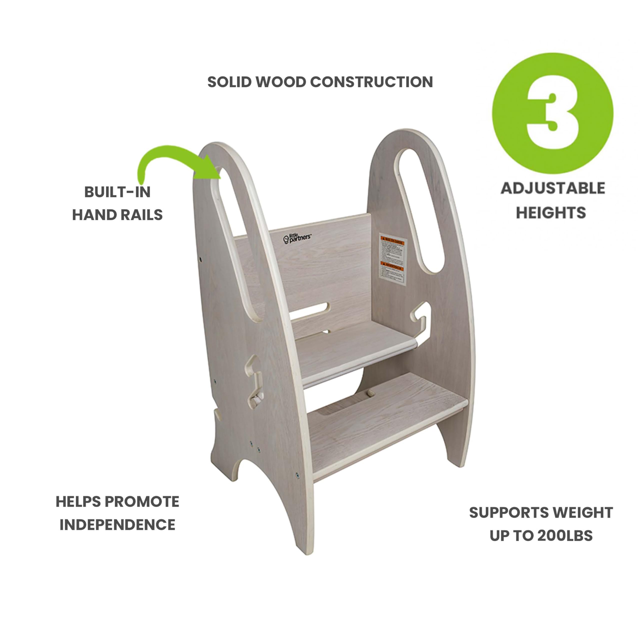 Little Partners 3-in-1 Wooden Toddler Step Stool & Learning Tower - Adjustable Height, Anti-Slip Feet, 200 lb Capacity - Perfect for Kitchen, Bathroom & Playroom (Premium Ivory) - Safe Helper for Cooking, Brushing Teeth & Independent Play