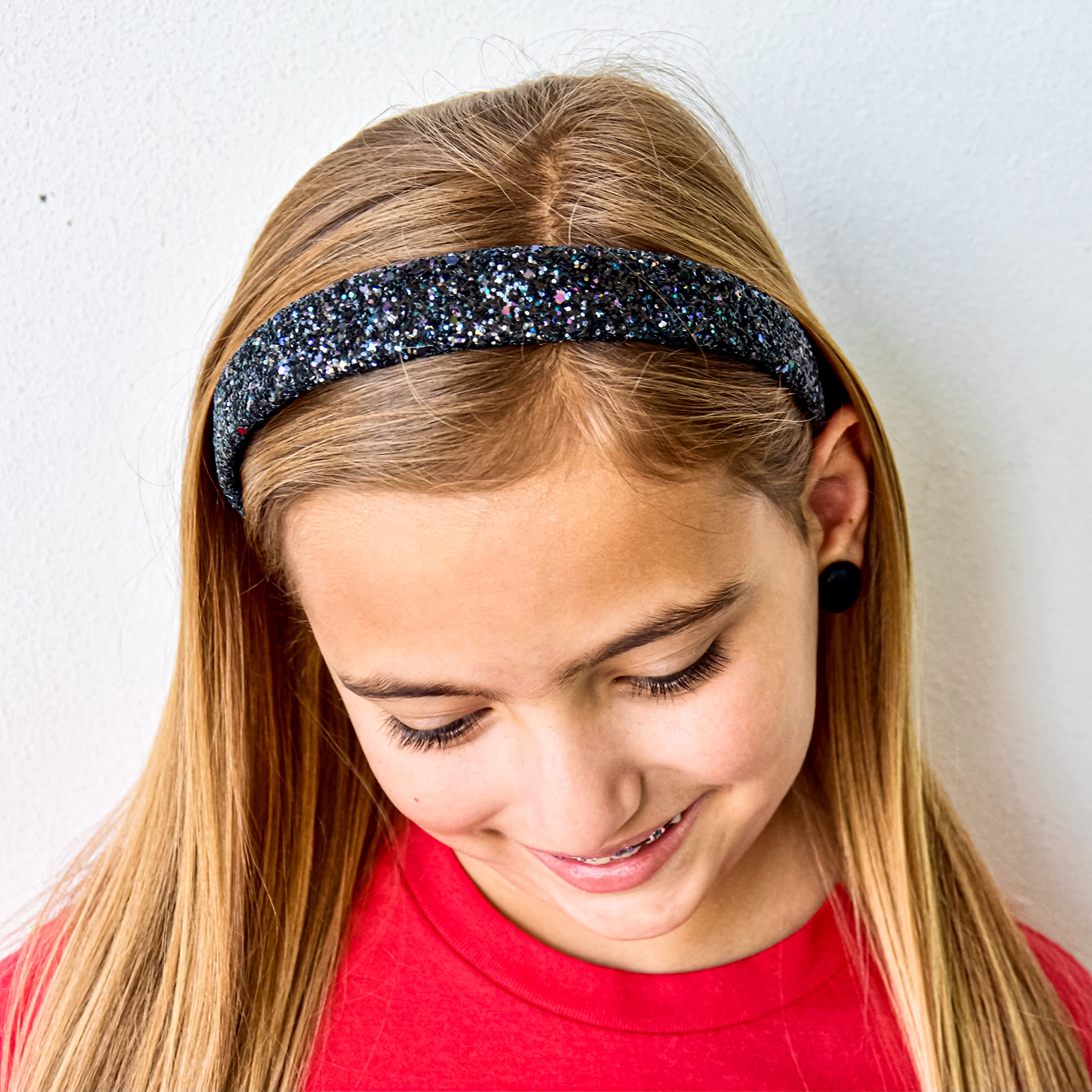 Sparkly Glitter Headbands for Girls - No Shed Wide Hair Bands for Kids & Toddlers | Cute Alice Hair Accessories for Easter, Parties & Daily Wear (Black)