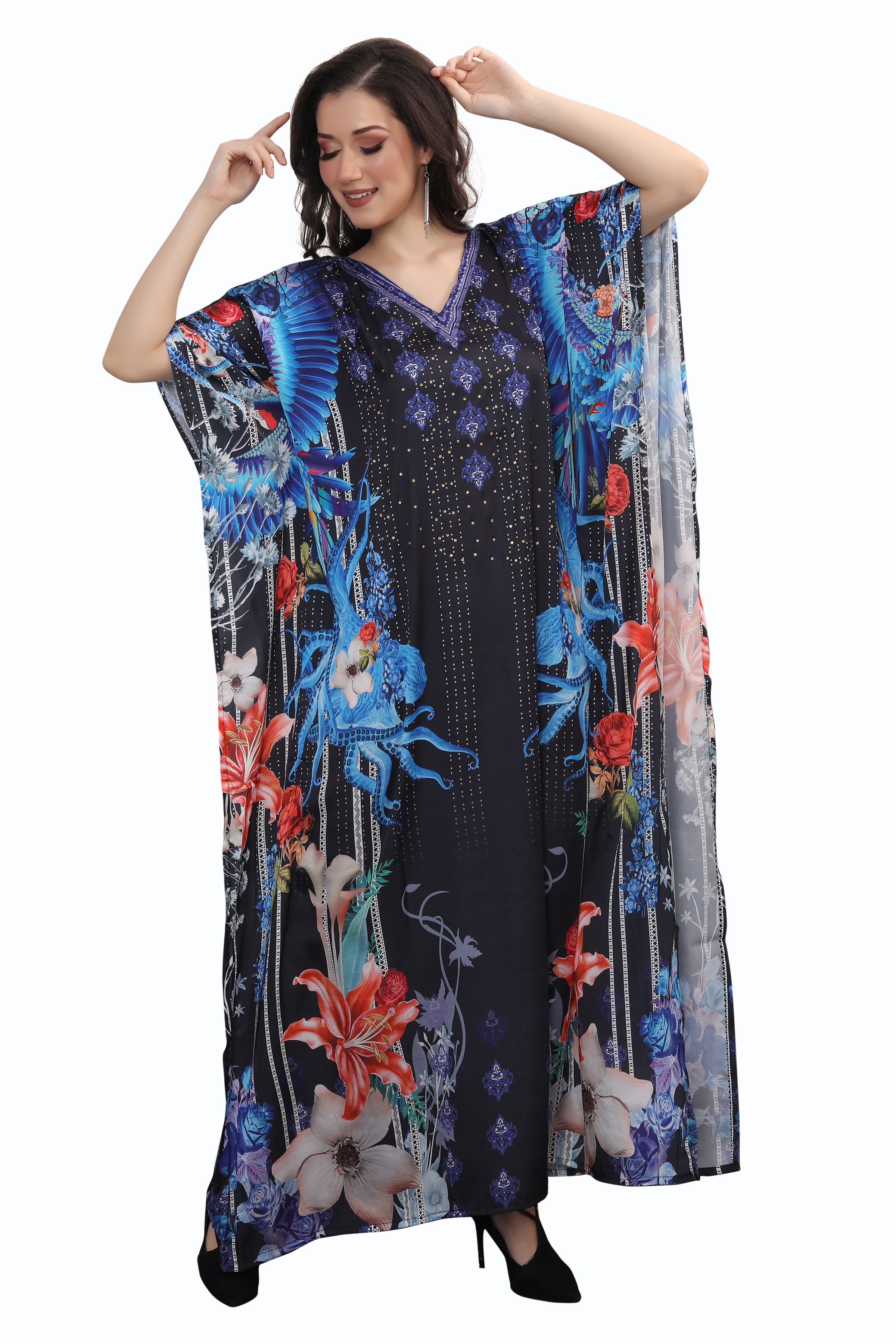 Elegant Digital Print Jalabiya Long Maxi Gown for Women - Comfortable Muslim Abaya Dress for Eid, Wedding & Special Occasions