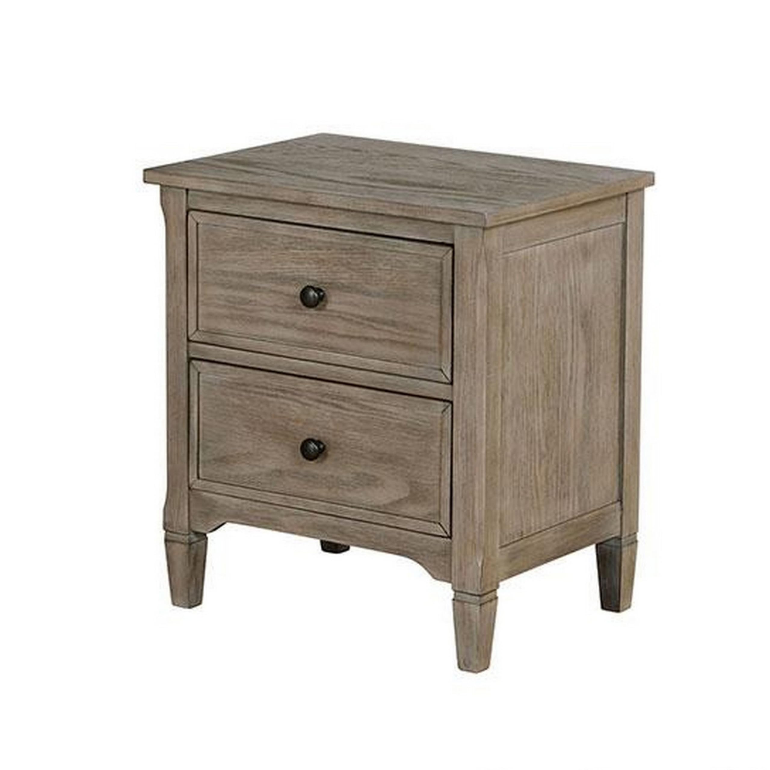 Benjara 2-Drawer Wooden Nightstand with Round Knobs - Gray Finish Bedside Table for Bedroom, Living Room & Office Furniture