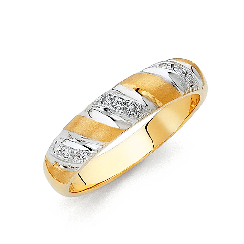 14K White & Yellow Gold Two-Tone Cubic Zirconia Ring for Men - Elegant Wedding Band & Anniversary Gift - Perfect for Proposals, Engagements, and Special Occasions