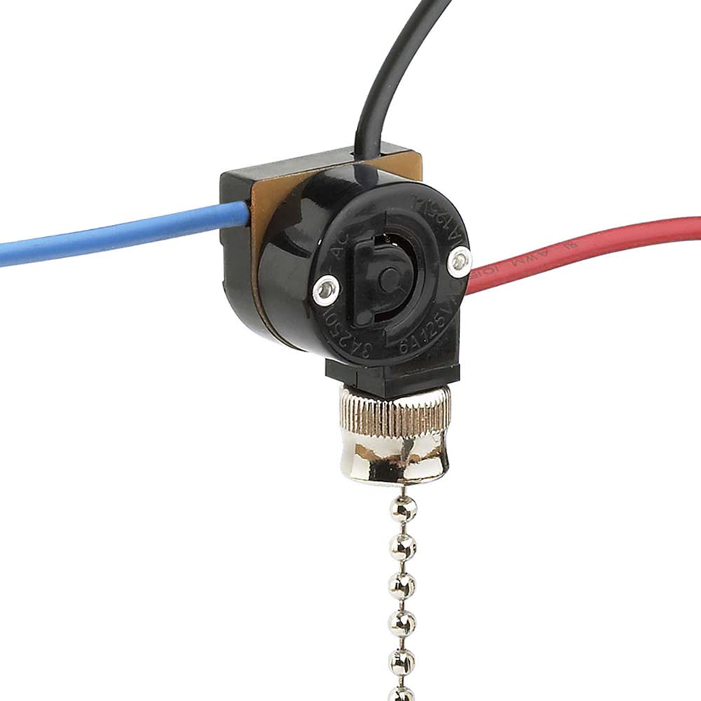 NTE Electronics 54-540 Pull Chain Switch with Rope Cord - Single Pole ON-ON-ON-Off Action, 6A 125V, Black Nylon 66 Cover - Perfect for Ceiling Fans, Light Fixtures & Home Appliances
