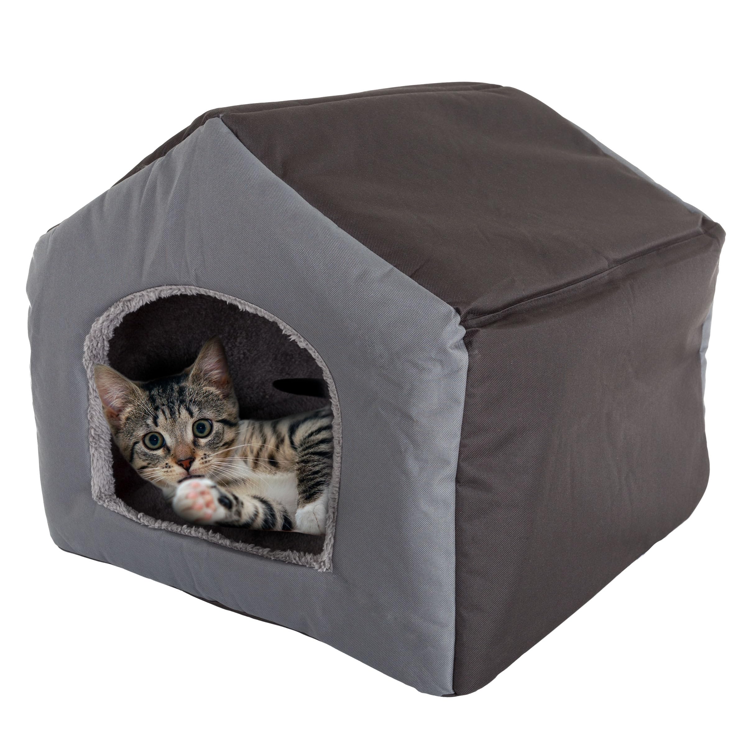 Cozy Indoor Dog House with Removable Sherpa Cushion - Soft Pet Bed for Small Dogs, Cats & Kittens | Portable Puppy Shelter for Home, Apartment & Travel | PETMAKER Gray Pet House