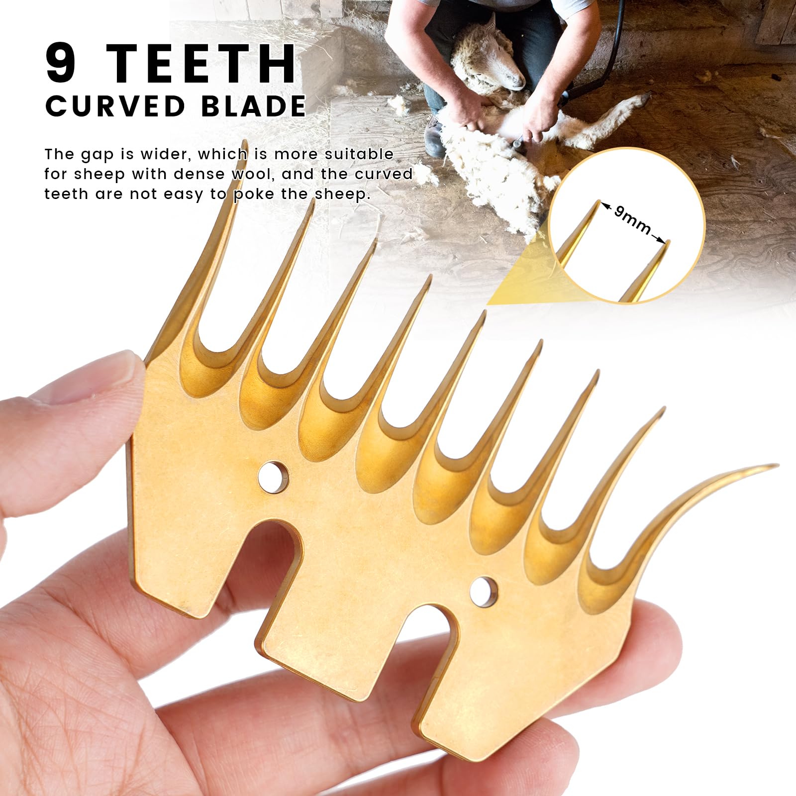 Premium Sheep Shears Replacement Blades - 9-Tooth Curved Design for Electric Wool Clippers - Fits Sheep, Alpacas, Goats & Livestock Grooming - Ideal for Professional Shearing & Farm Animal Hair Trimming