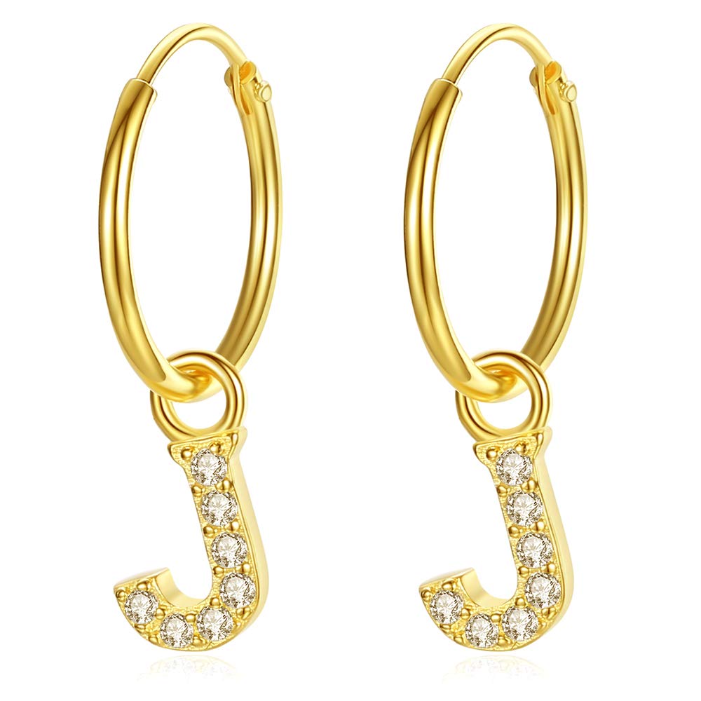 18K Gold Plated Small Huggie Hoop Earrings with Cubic Zirconia Drop Dangle - Initial Letter Earrings for Women & Girls | Perfect for Everyday Wear, Gifts & Special Occasions