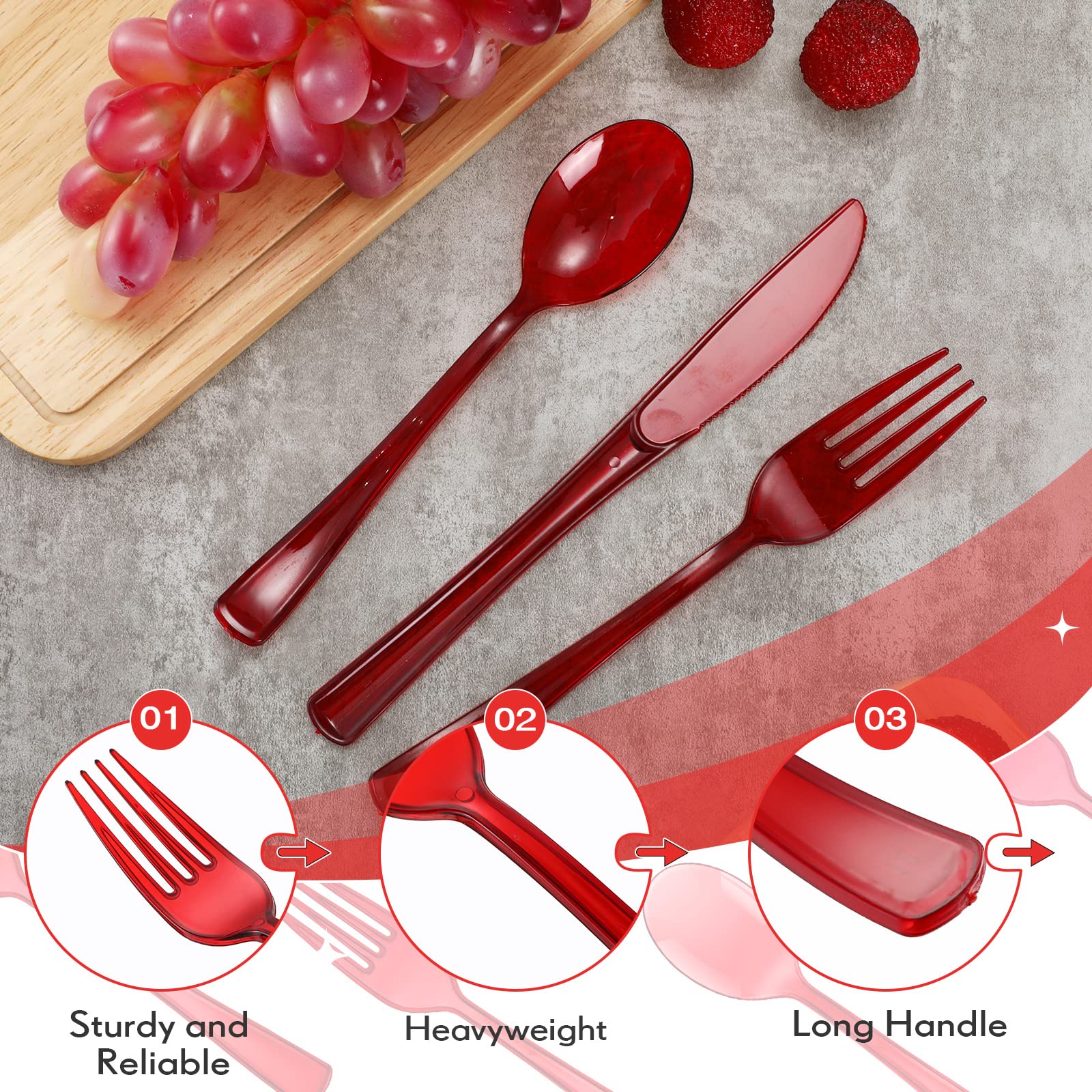 150-Piece Heavy Duty Disposable Plastic Cutlery Set - 50 Forks, 50 Knives, 50 Spoons for Parties, Picnics, Restaurants & Outdoor Events | Durable Utensils for Home, Office, School & Everyday Use (Red) - Perfect for BBQs, Catering, Camping & Family Gatherings