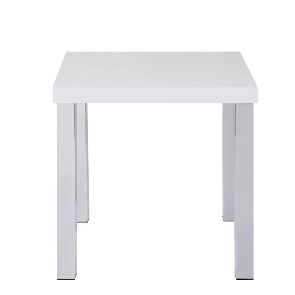 BOWERY HILL Modern White High Gloss Chrome End Table - Perfect for Living Room, Bedroom, or Office Side Table